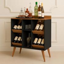 Aparador Com Adega 4646 Petrus Gin Pés Palito Estilo Retrô cor Preto / Nature - MJM Casa dos Moveis