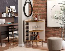 Aparador com Adega Canto Pés Palito Santiago cor Off White/Freijó - Comprar Moveis em Casa