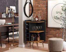 Aparador com Adega de Canto Pés Palito Malbec cor Preto/Freijó - MJM Casa dos Móveis