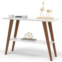 Aparador Davi 90x30 Tampo MDF 30mm pé em Madeira Branco/Amadeirado OFERTAMO