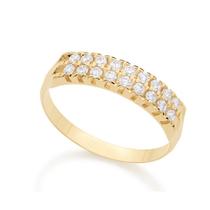 Aparador de aliança banhado ouro 3x 24k 18k e 22k anel feminino rommanel duas fileiras zircônias 512367