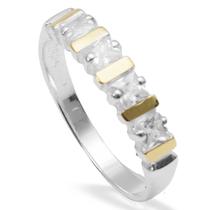 Aparador de Anéis em Prata 925 Zircônias e Filete em Ouro