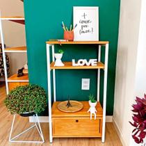 Aparador de Ferro e Madeira Style Slim Industrial Uno com Gaveta Carvalho e Branco