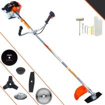 Aparador de Grama À Gasolina Vulcan VR430S 43cc 1,7HP 10000rpm Robusta e de Alta Performance C/ 6 Opções de Cortes, Carretel Nylon + Kit Facas 2 Pontas, 3 Pontas, 40 Dentes e 80 Dentes + Escova de Aço