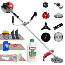 Aparador de Grama Anmax CG430P À Gasolina 2T 43cc 2HP 9.000rpm 8 Em 1 Com Carretel + Facas 2 Pontas, 3 Pontas, 6 Pontas, Disco 40 Dentes, Disco 80 Dentes, Trimmer e Escova de Aço + EPI + ÓLEO STIHL