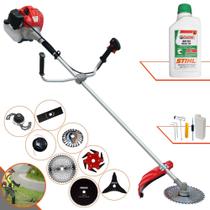 Aparador de Grama Anmax CG520P À Gasolina 52cc 2,2HP 10.000rpm 8 Em 1 Com Carretel + Facas 2 Pontas, 3 Pontas, 6 Pontas, Lâmina 40 Dentes Vídea, Lâmina 80 Dentes, Trimmer e Escova de Aço + ÓLEO STIHL