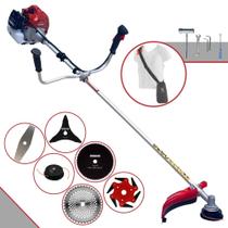 Aparador de Grama Kawashima BCJ521L À Gasolina 2T 52cc 2,5HP 10.000rpm 6 Em 1 Com Carretel de Nylon + Lâmina 2 Pontas + Lâmina 3 Pontas + Lâmina 6 Pontas + Lâmina 40 Dentes Vídea + Lâmina 80 Dentes