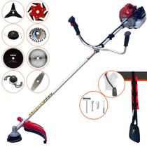 Aparador de Grama Kawashima BCJ521L À Gasolina 2T 52cc 2,5HP Roçadeira 8 Em 1 C/ Carretel e Faca 2 Pontas + Faca 3 Pontas, Faca 6 Pontas, Faca 40 Dentes Vídea, Faca 80 Dentes, Trimmer + Escova de Aço