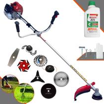 Aparador de Grama Kawashima BCJ521L À Gasolina 52cc 10.000rpm 2,5HP Com Carretel + Facas 2 Pontas, 3 Pontas, 6 Pontas, Lâmina 40 Dentes Vídea, Lâmina 80 Dentes, Trimmer e Escova de Aço + ÓLEO STIHL