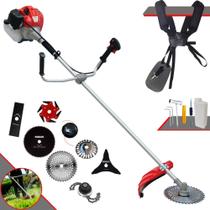 Aparador de Grama Multifunções Anmax CG520P À Gasolina 52cc 2,2HP 10.000rpm 8 Em 1 Com Carretel + Facas 2 Pontas, 3 Pontas, 6 Pontas, Lâmina 40 Dentes Vídea, Lâmina 80 Dentes, Trimmer e Escova de Aço