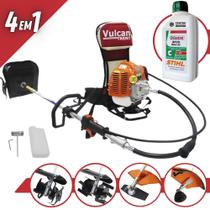 Aparador de Grama Profissional Costal Á Gasolina Vulcan VRC430 43cc 1,7Hp Roçadeira Multifuncional Com Lâmina Facão, Carretel de Nylon, Enxada Cultivadora e Enxada Capinadeira + ÓLEO STIHL 2T