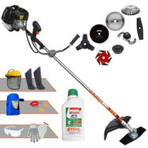 Aparador de Grama Terra GRH-520 À Gasolina 52cc 6.500rpm 2,5HP Com Carretel + Facas 2 Pontas, 3 Pontas, 6 Pontas, Disco 40 Dentes Vídea, Disco 80 Dentes, Trimmer e Escova de Aço + EPI + ÓLEO STIHL 2T