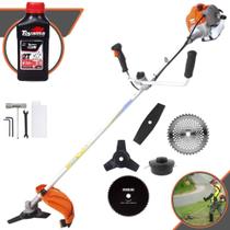 Aparador de Grama Vulcan VR430P À Gasolina 43cc 1,7HP Alta Rotação e Performance C/ Guidão Antivibração Kit Faca 2 Pontas, Faca 3 Pontas, Faca 40 Dentes e Faca 80 Dentes + Carretel Nylon + ÓLEO TOYAMA