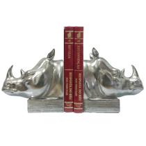 Aparador de Livros Rinoceronte Prata de Resina Com 2 Peças 15x7,5x15cm Adely Decor