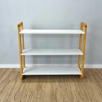 Aparador de Madeira Pinus Linea de 3 Prateleiras Ample Branco e Nozes