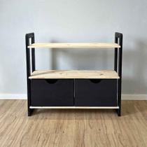 Aparador de Madeira Pinus Linea de 3 Prateleiras Ample com 2 Gavetas Natural e Preto