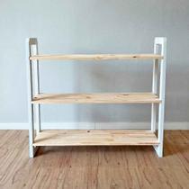 Aparador de Madeira Pinus Linea de 3 Prateleiras Ample Natural e Branco