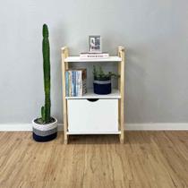 Aparador de Madeira Pinus Linea de 3 Prateleiras Slim com 1 Gaveta Branco e Natural Aparador de Madeira Pinus Linea de 3 Prateleiras Slim com 1 Gaveta Branco e Natural