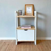 Aparador de Madeira Pinus Linea de 3 Prateleiras Slim com 1 Gaveta Natural e Branco Aparador de Madeira Pinus Linea de 3 Prateleiras Slim com 1 Gaveta Natural e Branco