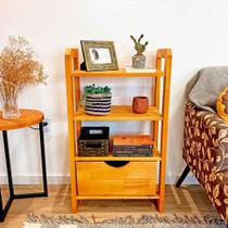 Aparador de Madeira Pinus Linea de 4 Prateleiras Slim com Gaveta Carvalho