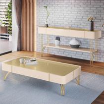 Aparador de Sala Vivant e Mesa Cadenza Off/Champanhe - HB Móveis Aparador de Sala Vivant e Mesa Cadenza Off/Champanhe - HB Móveis