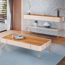 Aparador de Sala Vivant e Mesa Cadenza Off/Cinamomo - HB Móveis Aparador de Sala Vivant e Mesa Cadenza Off/Cinamomo - HB Móveis