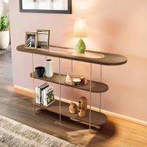 Aparador Decorativo Sala de Estar Infinity Tampo em Vidro e Pés em Aço Castanho G26 - Hb Móveis