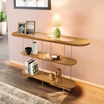 Aparador Decorativo Sala de Estar Walker Pés em Aço Tampo Vidro Cinamomo G26 - Gran Belo Aparador Decorativo Sala de Estar Walker Pés em Aço Tampo Vidro Cinamomo G26 - Gran Belo