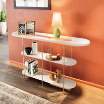 Aparador Decorativo Sala de Estar Walker Pés em Aço Tampo Vidro Off White G26 - Gran Belo Aparador Decorativo Sala de Estar Walker Pés em Aço Tampo Vidro Off White G26 - Gran Belo