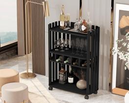 Aparador Deluxe Prateleiras Com Adega Ripado 4110 Preto