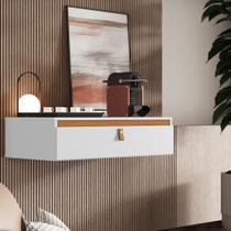 Aparador Diana Suspenso com puxador em couro e 1 gaveta - Branco com Nature Aparador Diana Suspenso com puxador em couro e 1 gaveta - Branco com Nature