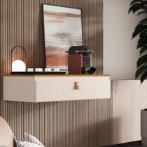 Aparador Diana Suspenso com puxador em couro e 1 gaveta - Off White com Nature Aparador Diana Suspenso com puxador em couro e 1 gaveta - Off White com Nature