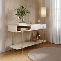 Aparador Divisor de Ambientes 136cm 1 Porta Basculante e Pés em Metal Sena Branco/Off White Matte/Freijó Aparador Divisor de Ambientes 136cm 1 Porta Basculante e Pés em Metal Sena Branco/Off White Matte/Freijó