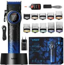 Aparador e Máquina de Corte VGR V-001 Azul Profissional Para Cabelo Barba Corte Ajustável e Potente Aparador e Máquina de Corte VGR V-001 Azul Profissional Para Cabelo Barba Corte Ajustável e Potente