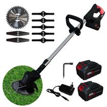 Aparador e Roçadeira Elétrica 48V Sem Fio com 2 Baterias, Carregador Rápido e 3 Tipos de Lâminas