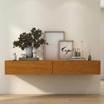 Aparador Eros 110 Suspenso Com 2 Gavetas Estilo Minimalista Para Sala Estar ou Escritório Cor:Naturale