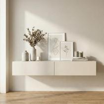 Aparador Eros 110 Suspenso Com 2 Gavetas Estilo Minimalista Para Sala Estar ou Escritório Cor:Off White