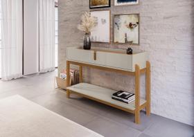 Aparador Hall de Entrada Bancada Sala de Estar Buffet Balcão Jantar Armário Cozinha Cantinho do Café 2 Gavetas Lizz Offwhite/Cedro