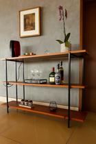 Aparador Industrial Aberto Com 3 Prateleiras em Madeira Maciça Balcão Corredor Cozinha Sala De Jantar