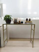Aparador Industrial Decorativo 1 Metro Largura Dourado Com Tampo Vidro