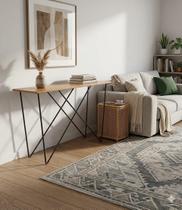 Aparador Industrial Moderno Tampo Madeira MDF Naturale Base Aço Carbono Preto Hall de entrada, corredor, sofisticação Luxo Hórus