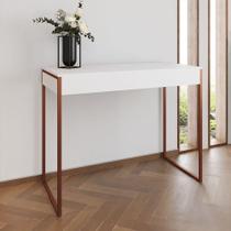 Aparador Industrial Retangular Califórnia Branco 137X40Cm Base Cobre Cor: Branco