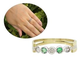 Aparador Meia Aliança Diamante Esmeralda Ouro 18 Presente