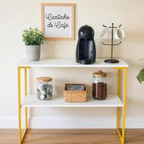 Aparador Mesa Buffet - 2 Prateleiras Dourado Com Branco