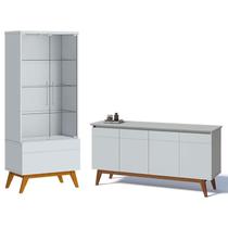 Aparador para Sala Buffet 1.6 e Cristaleira Classic Branco Acetinado - Imcal Aparador para Sala Buffet 1.6 e Cristaleira Classic Branco Acetinado - Imcal