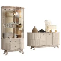Aparador Para Sala Buffet Mônaco E Cristaleira Moss Calacata Off White - Madetec