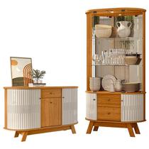 Aparador para Sala Buffet Monza e Cristaleira Moss Cinamomo Off White Madetec