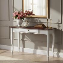 Aparador para Sala com Pés Luiz XV e 1 Gaveta - Branco Laca com tampo Castanho Envelhecido Aparador para Sala com Pés Luiz XV e 1 Gaveta - Branco Laca com tampo Castanho Envelhecido