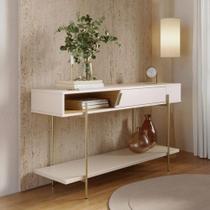 Aparador Para Sala de Estar 1 Porta 135cm Pés Industrial Dourado Mosele C04 Off White Matte Freijó - Lyam Decor