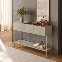 Aparador para Sala de Estar com Bandeja Integrada e 3 Portas Basculantes Pés em Dourado 123,5cm Porto Bege Aparador para Sala de Estar com Bandeja Integrada e 3 Portas Basculantes Pés em Dourado 123,5cm Porto Bege